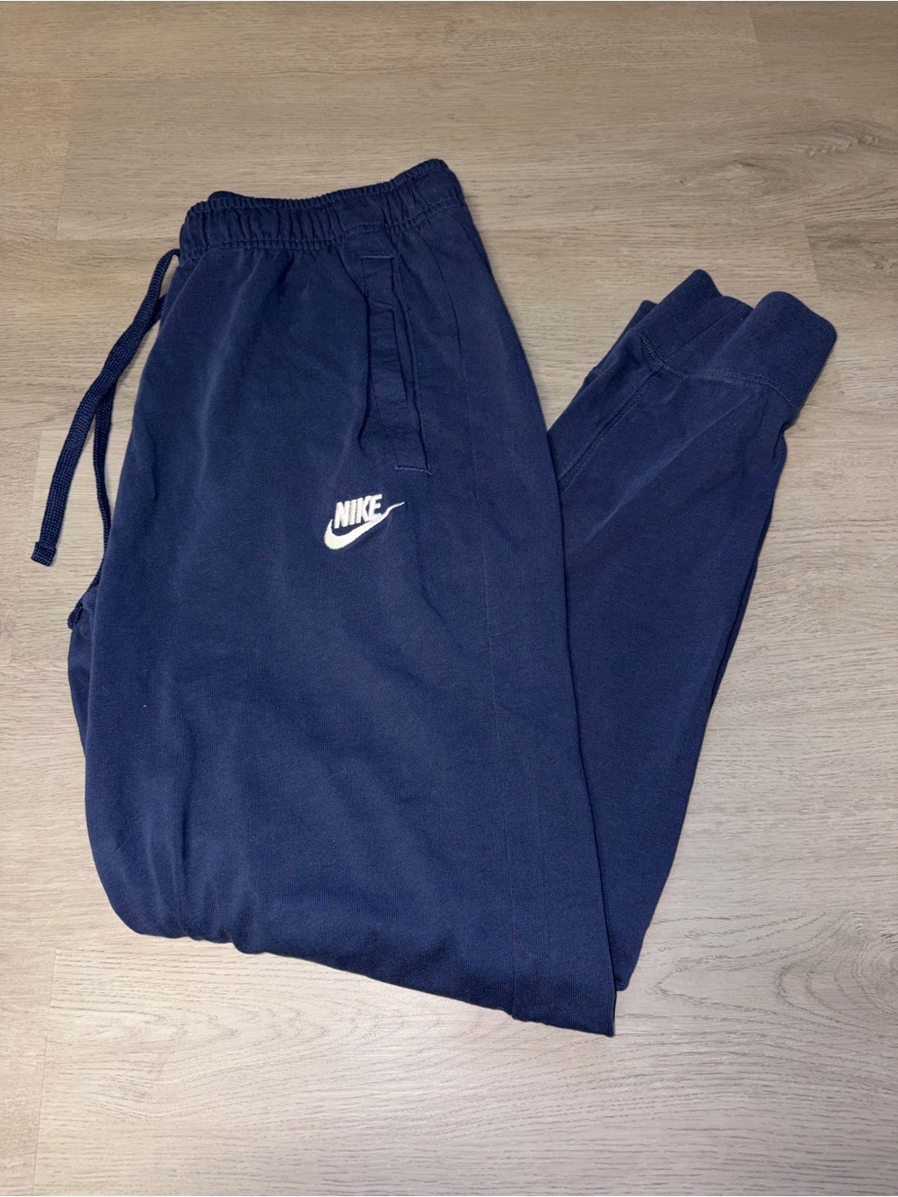 Nike Navy Blue Sweatpants with White Swoosh